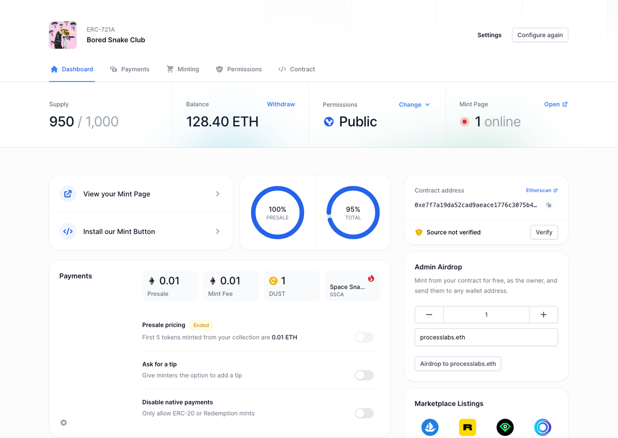 Contract dashboard screenshot